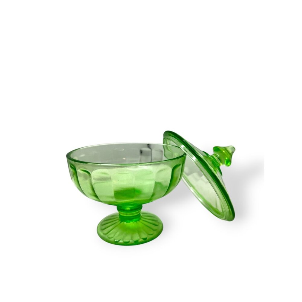 Depression Era Uranium Glass Compote Candy Dish Glows Under Blacklight - Picture 15 of 16